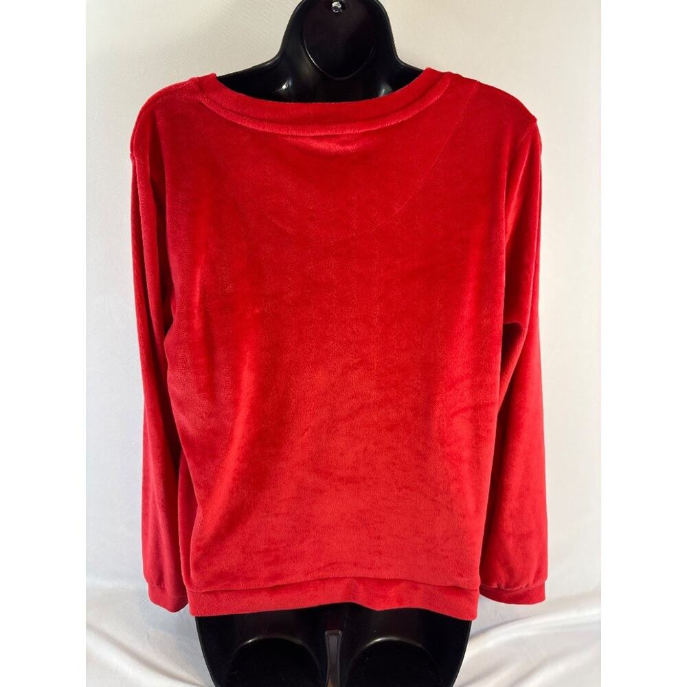 Juicy Couture Sleepwear Red Velour Rhinestone Pullover Top Medium Y2K - Picture 3 of 4